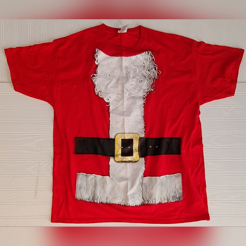 Mens Womens Dec. 25th Adult Red Christmas Santa Claus Beard Belt Short Sleeve